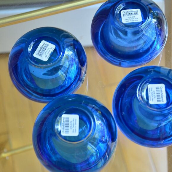 Set of 4 Crate & Barrel Glow Blue Glass Tealight Candle Holders - Picture 6 of 9